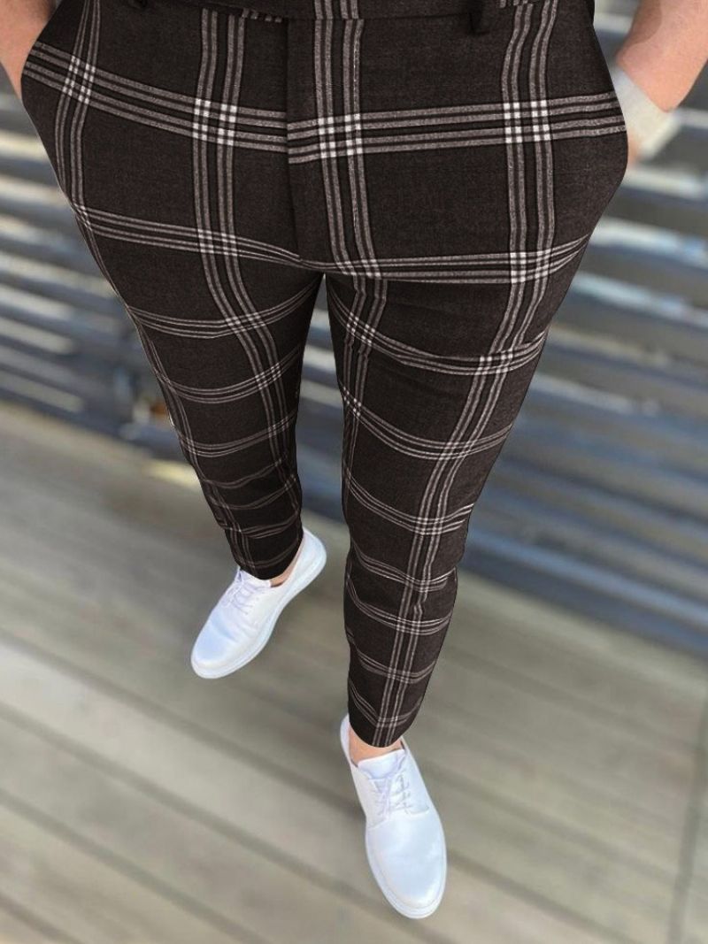 Pencil Pants Plaid Lynlås Europæiske Mænds Afslappede Bukser