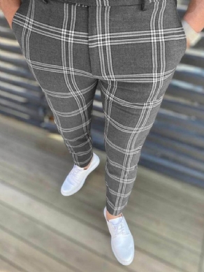 Pencil Pants Plaid Lynlås Europæiske Mænds Afslappede Bukser