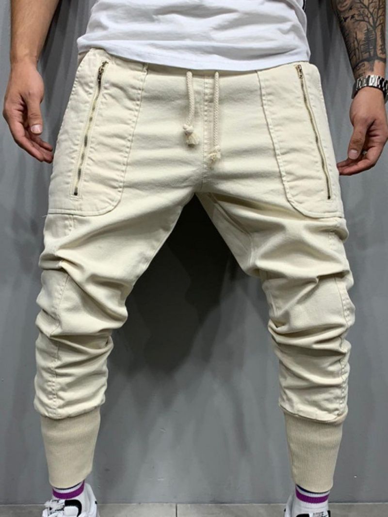 Pencil Pants Pocket Mid Waist Mænds Afslappede Bukser