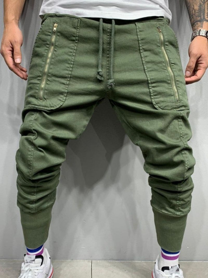 Pencil Pants Pocket Mid Waist Mænds Afslappede Bukser