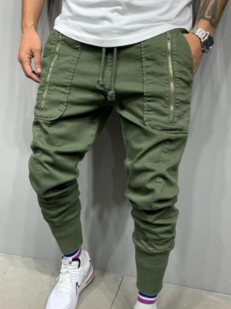 Pencil Pants Pocket Mid Waist Mænds Afslappede Bukser