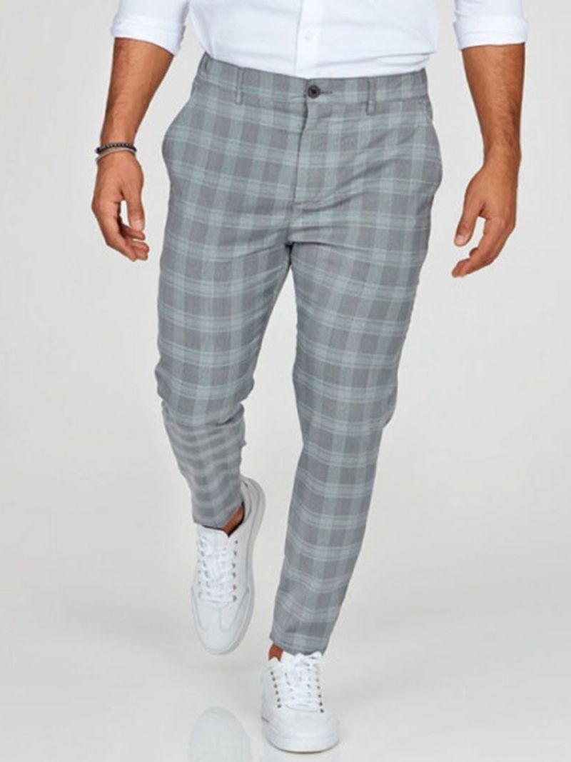 Plaid Pencil Pants Midtalje Lynlås Casual Bukser