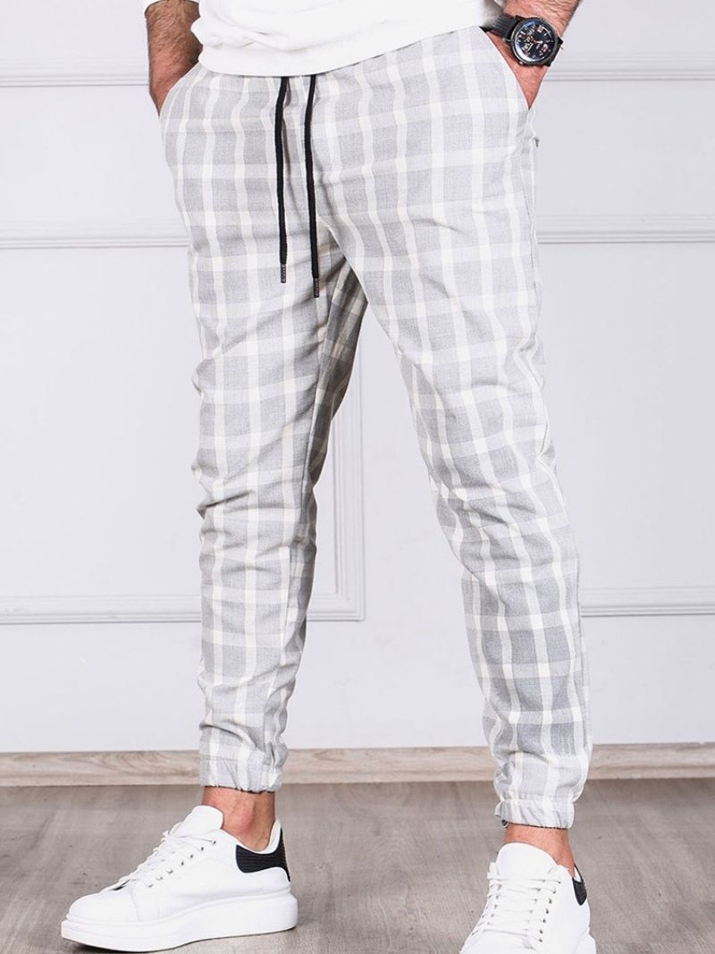 Plaid Pencil Pants Pocket Mænds Casual Bukser