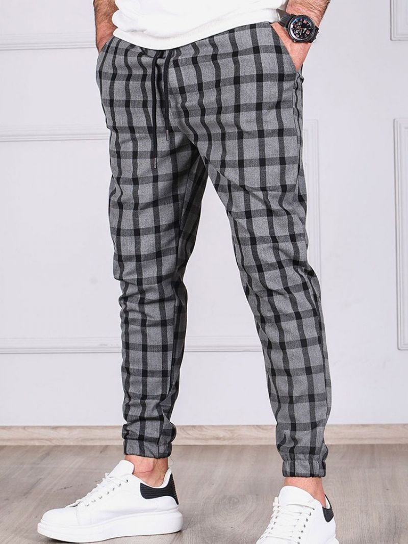 Plaid Pencil Pants Pocket Mænds Casual Bukser