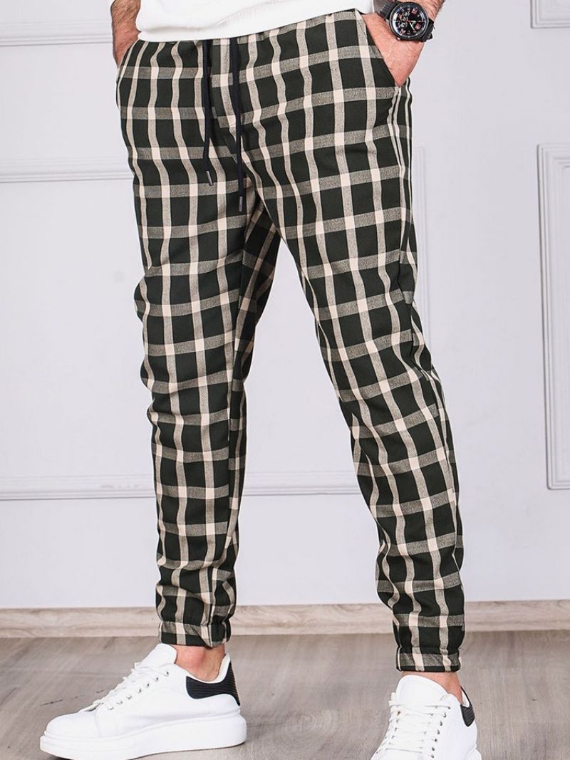 Plaid Pencil Pants Pocket Mænds Casual Bukser