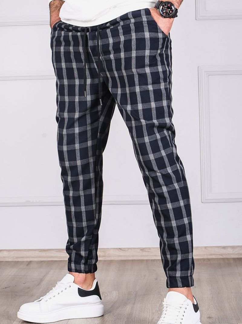 Plaid Pencil Pants Pocket Mænds Casual Bukser