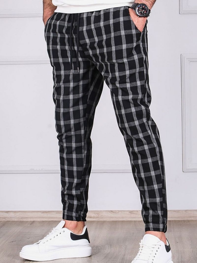 Plaid Pencil Pants Pocket Mænds Casual Bukser