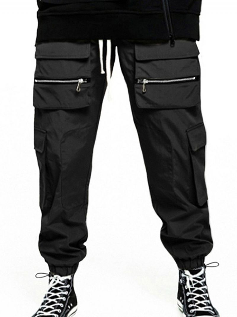 Plain Pocket Mid Waist Four Seasons Mænds Afslappede Bukser