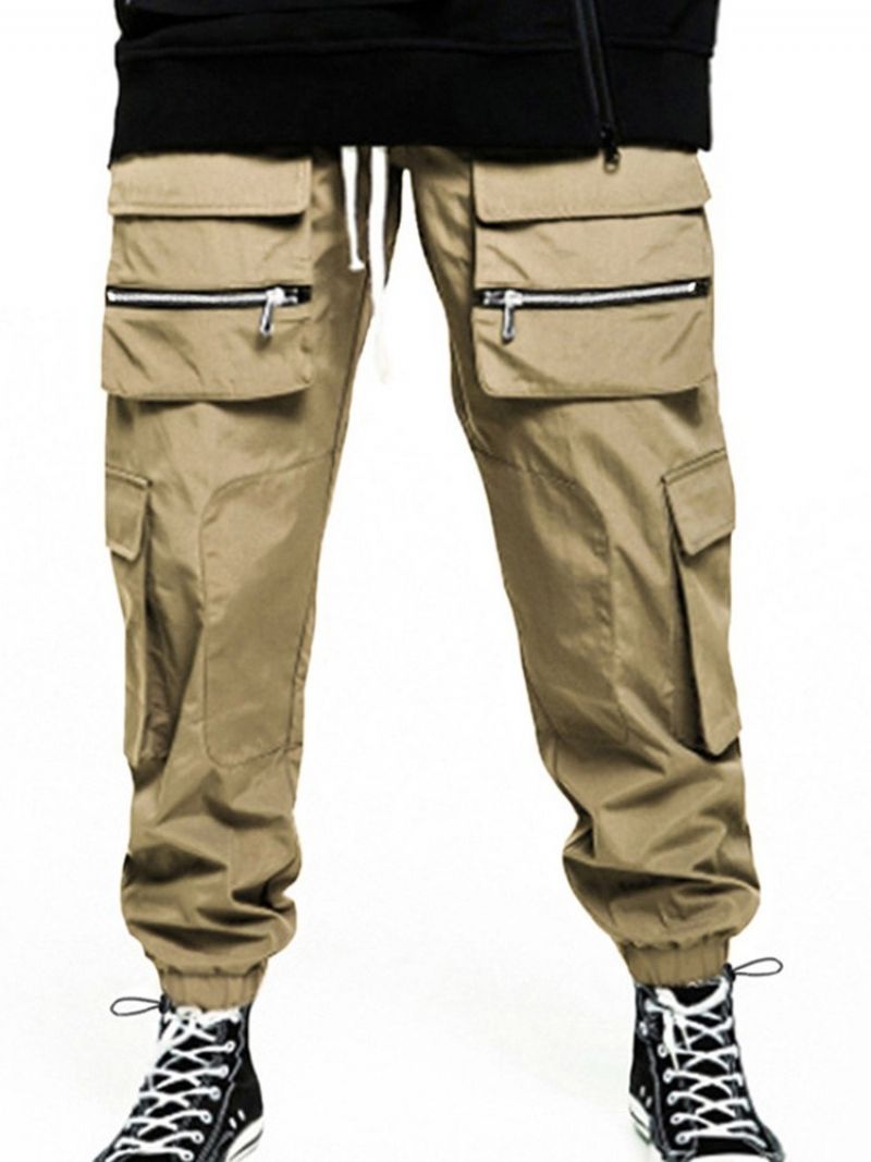 Plain Pocket Mid Waist Four Seasons Mænds Afslappede Bukser