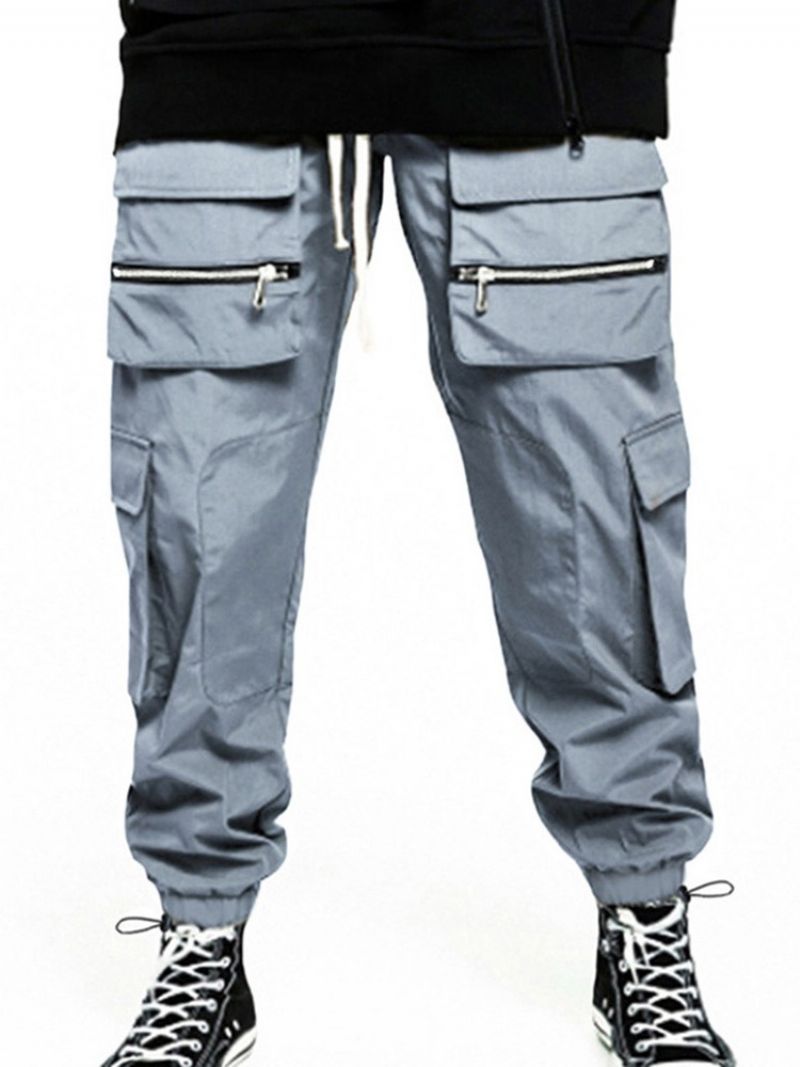 Plain Pocket Mid Waist Four Seasons Mænds Afslappede Bukser