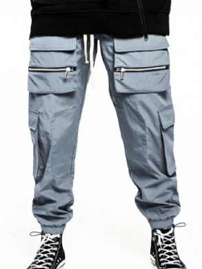 Plain Pocket Mid Waist Four Seasons Mænds Afslappede Bukser