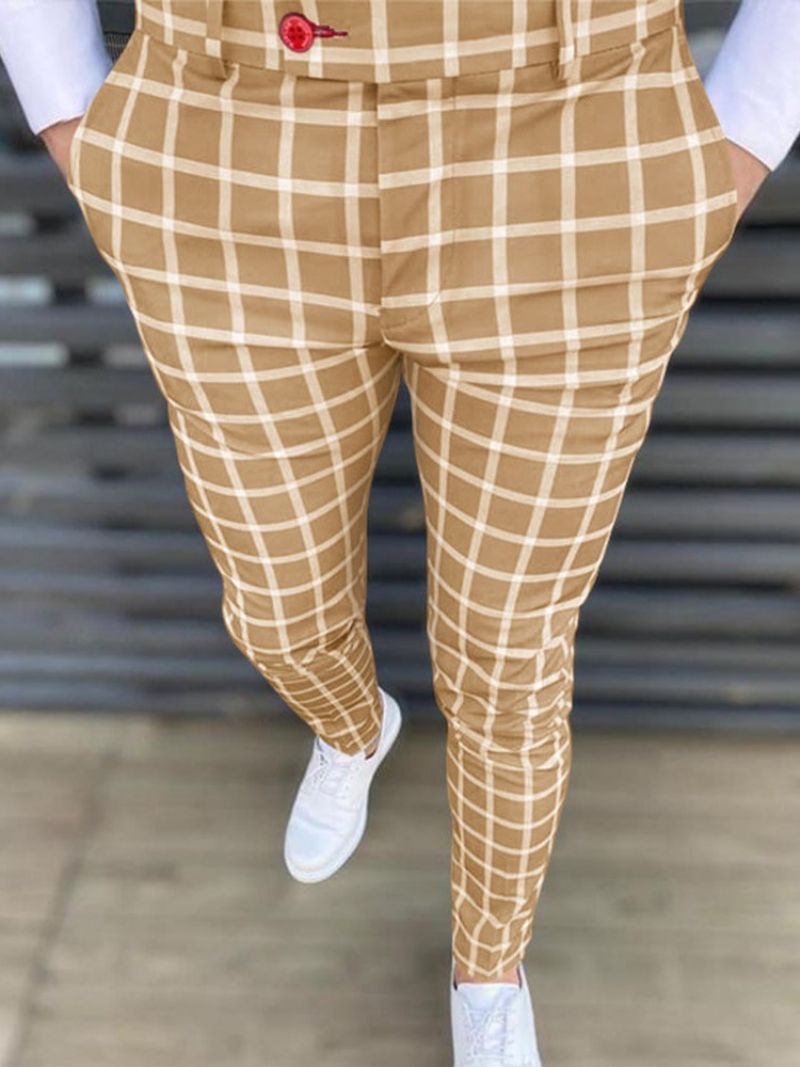 Pocket Pencil Pants Plaid Mænds Afslappede Bukser