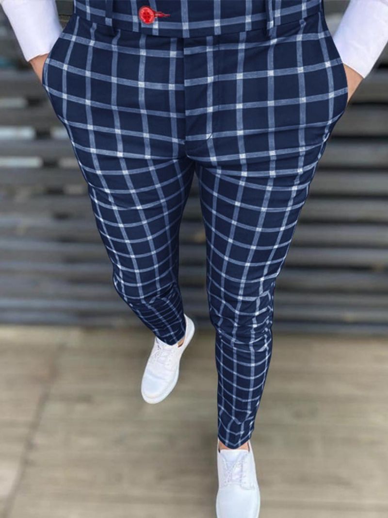 Pocket Pencil Pants Plaid Mænds Afslappede Bukser