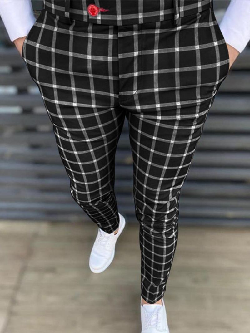 Pocket Pencil Pants Plaid Mænds Afslappede Bukser