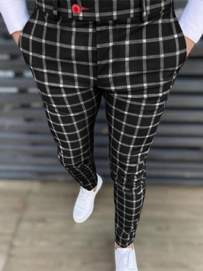 Pocket Pencil Pants Plaid Mænds Afslappede Bukser