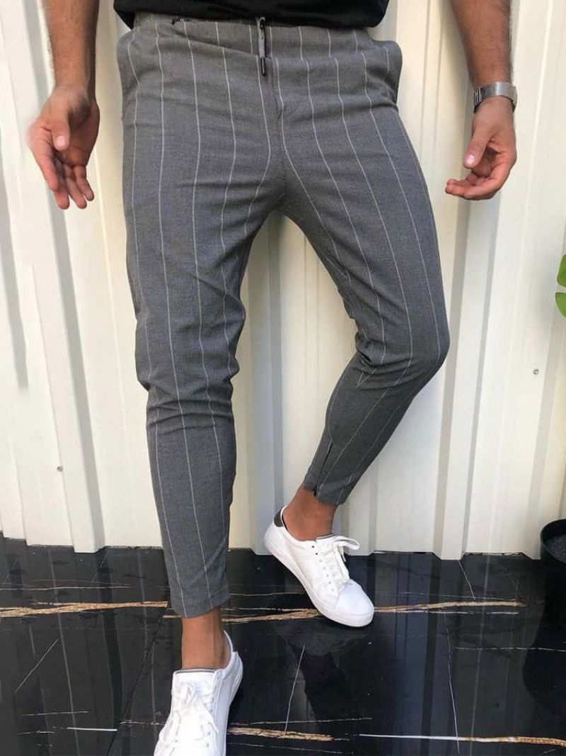 Pocket Stripe Ankellængde Mænds Casual Pencil Pants