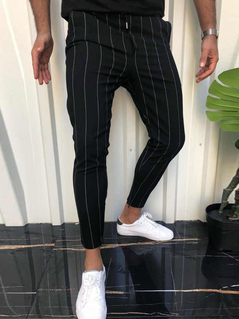 Pocket Stripe Ankellængde Mænds Casual Pencil Pants