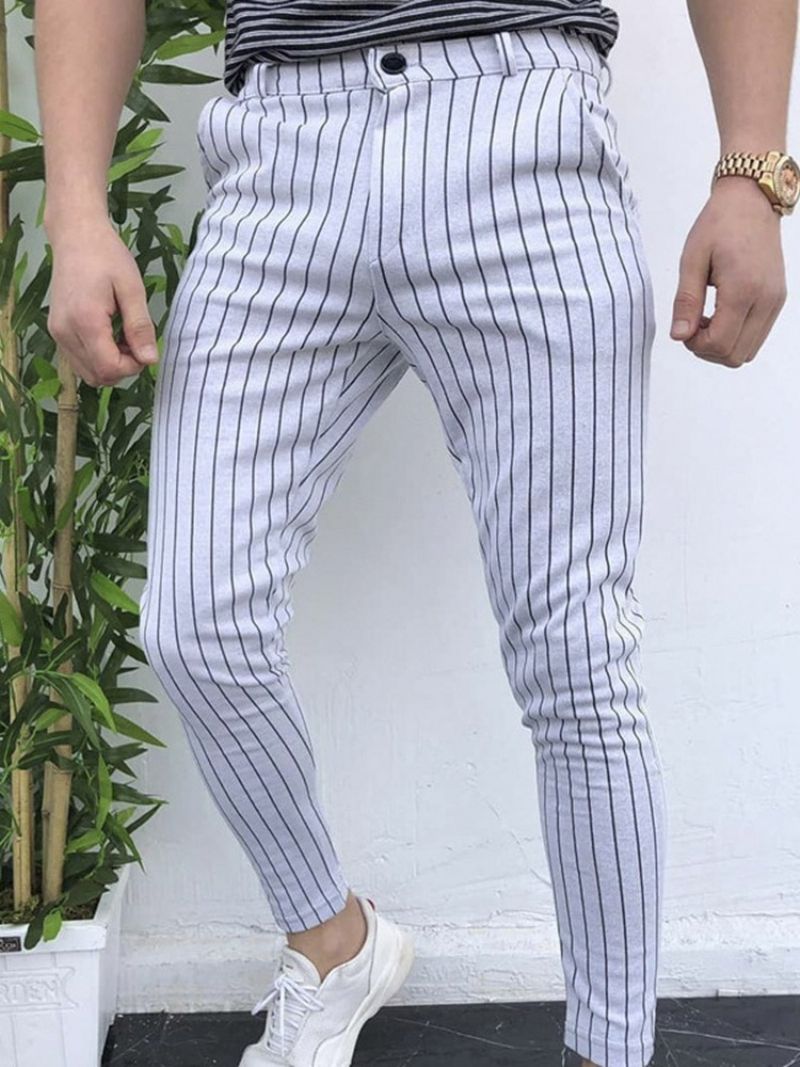 Stripe Pencil Pants Lomme Casual Mid Waist Mænds Casual Bukser