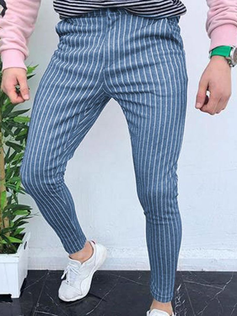 Stripe Pencil Pants Lomme Casual Mid Waist Mænds Casual Bukser