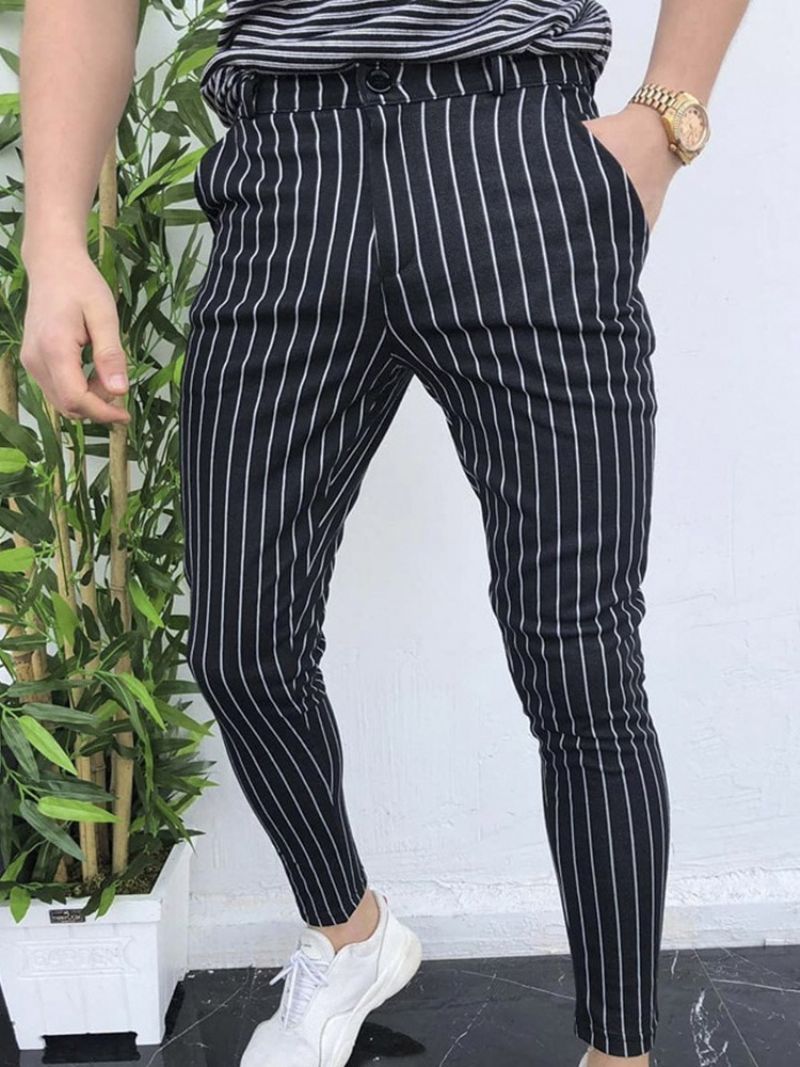 Stripe Pencil Pants Lomme Casual Mid Waist Mænds Casual Bukser