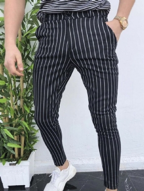 Stripe Pencil Pants Lomme Casual Mid Waist Mænds Casual Bukser