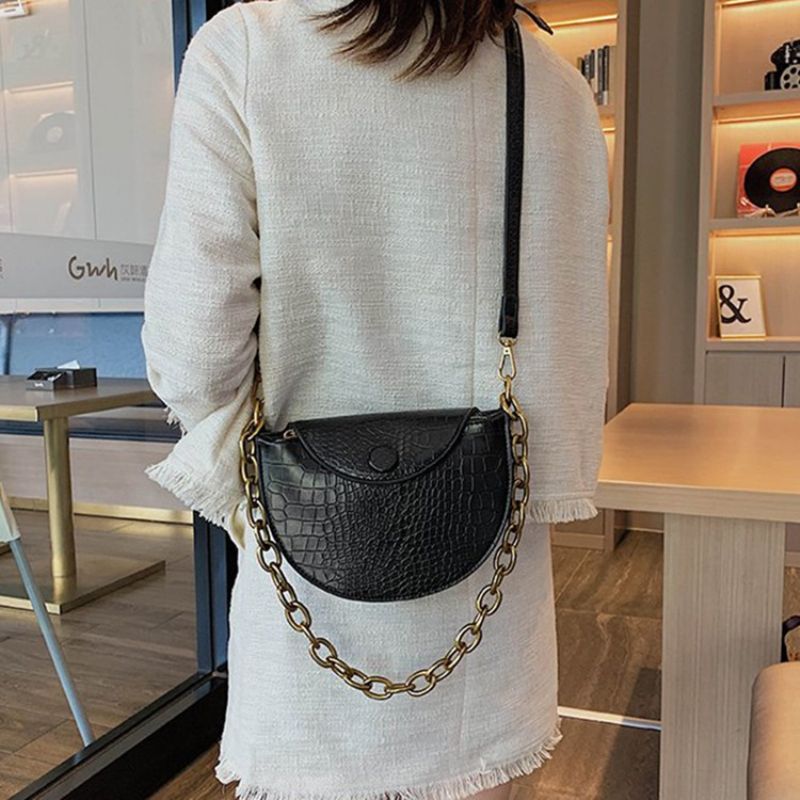 Alligator Pu Thread Saddle Crossbody Tasker