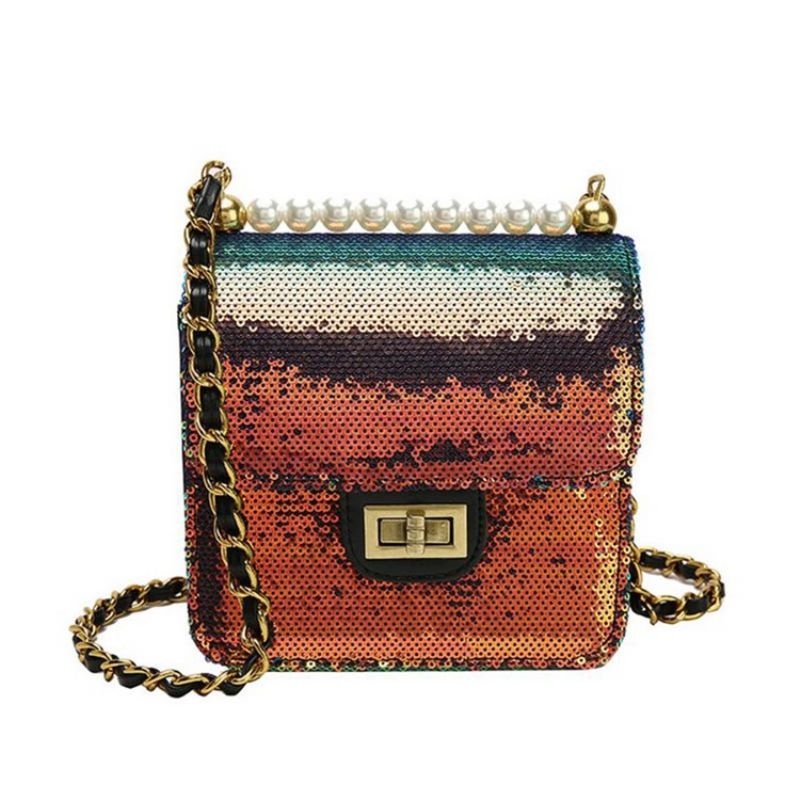 Beads Plain Pu Glisten Crossbody Taske