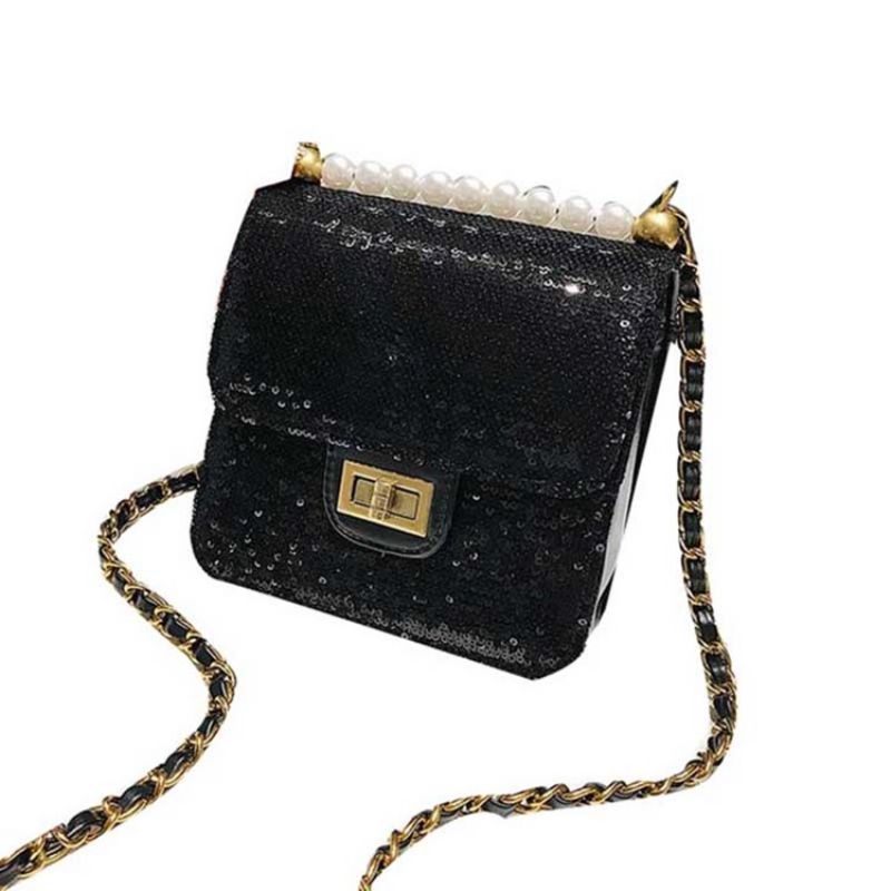 Beads Plain Pu Glisten Crossbody Taske