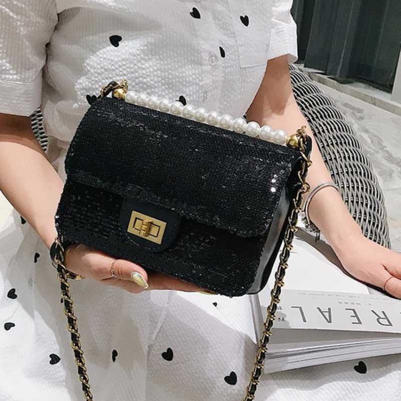 Beads Pu Plain Glisten Crossbody Bag