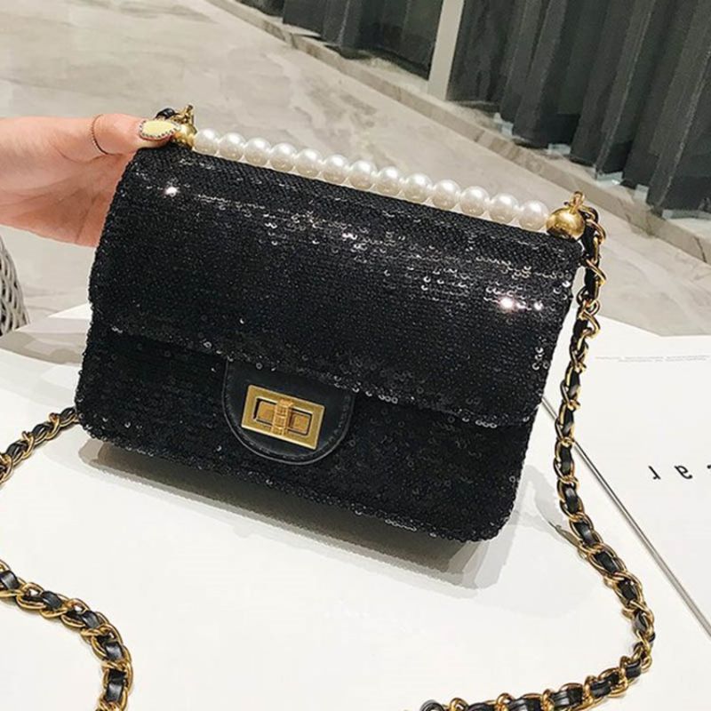 Beads Pu Plain Glisten Crossbody Bag