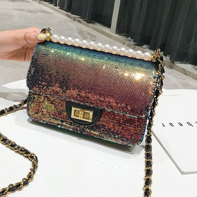 Beads Pu Plain Glisten Crossbody Bag