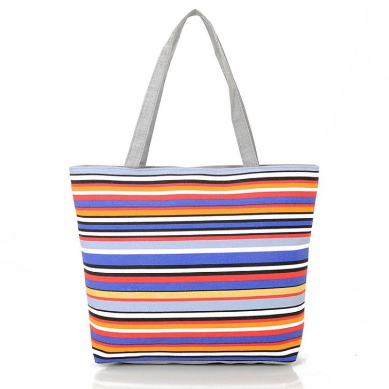 Casual Stripe Canvas Håndtaske