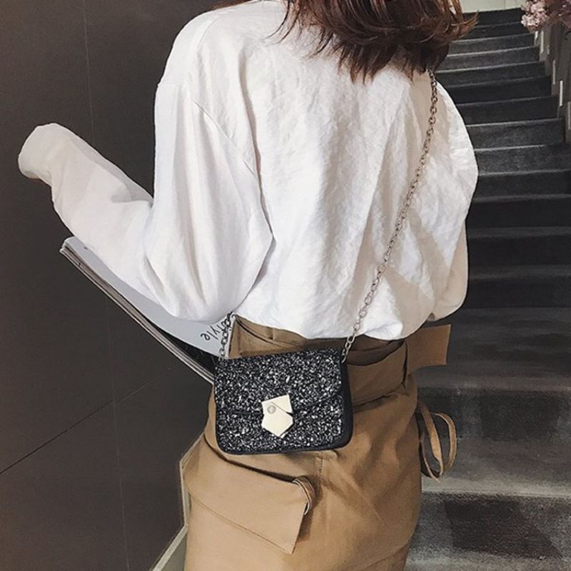 Crossbody-Tasker Med Pu-Pailletter Med Klap