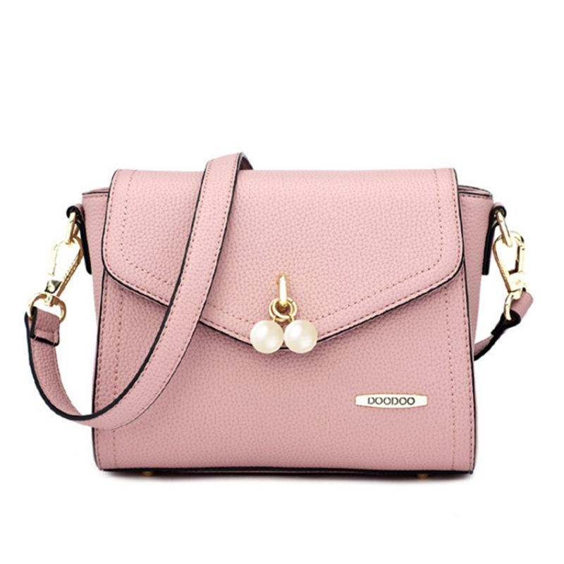 Ensfarvet Perledekoration Crossbody-Taske