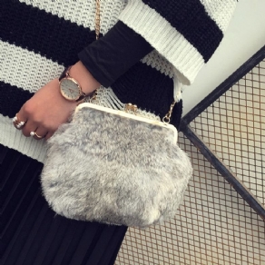 Fux Fur Plain Chain Rektangle Crossbody Tasker