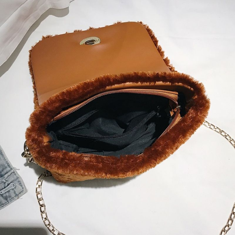 Lås Almindelig Velour Rektangel Crossbody Tasker