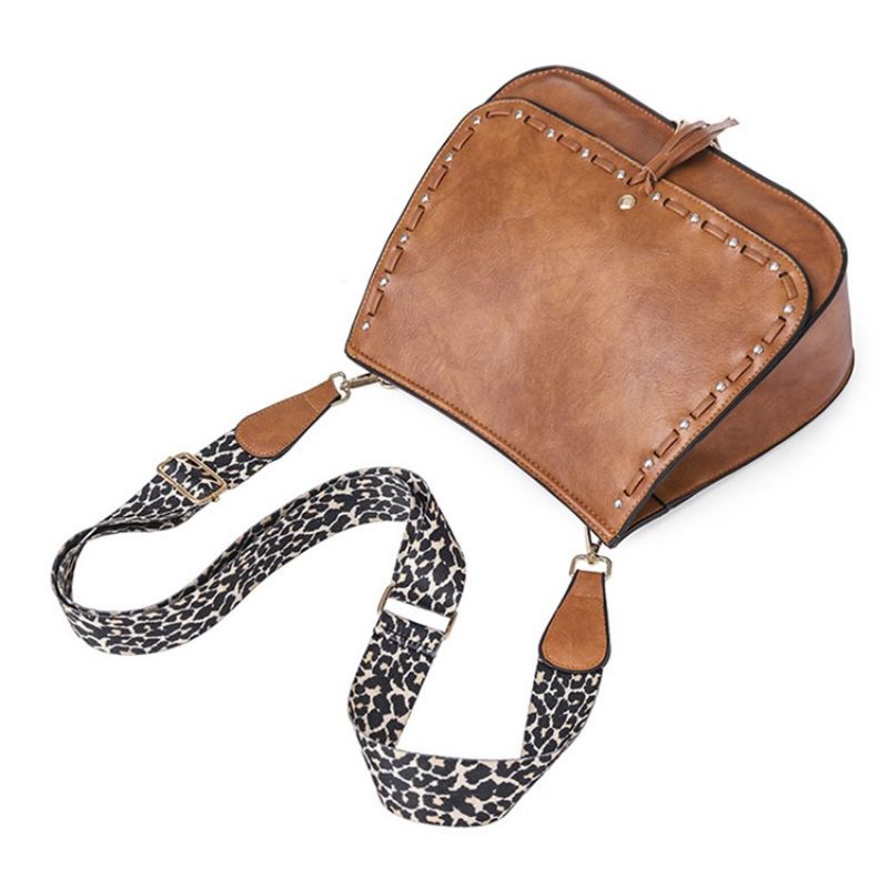 Leopard Pu Rivet Shell Skuldertasker