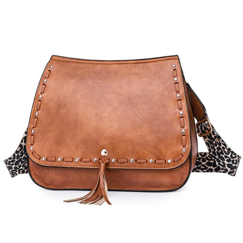 Leopard Pu Rivet Shell Skuldertasker