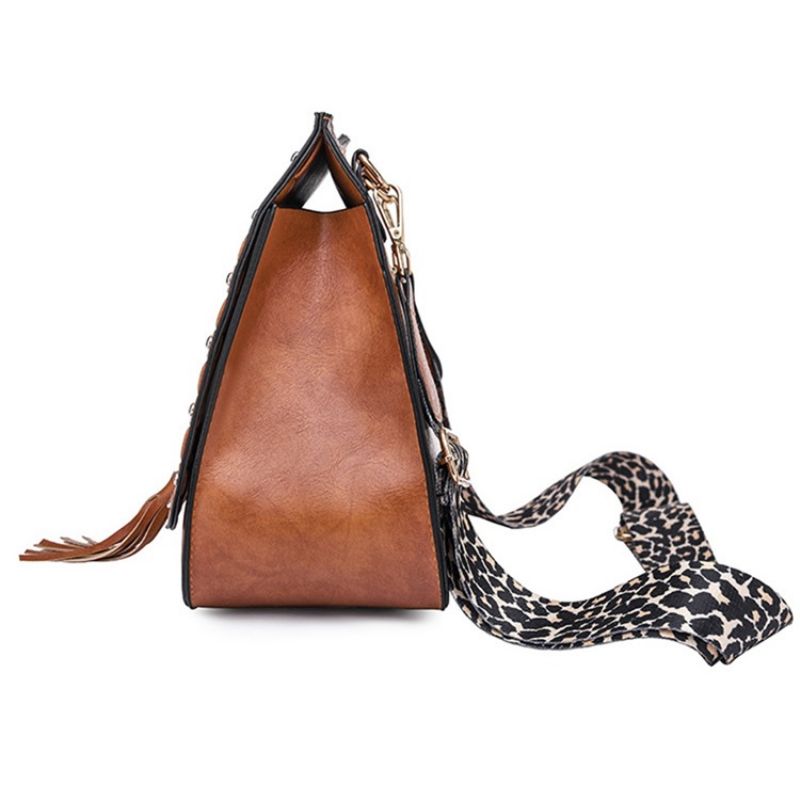 Leopard Pu Rivet Shell Skuldertasker