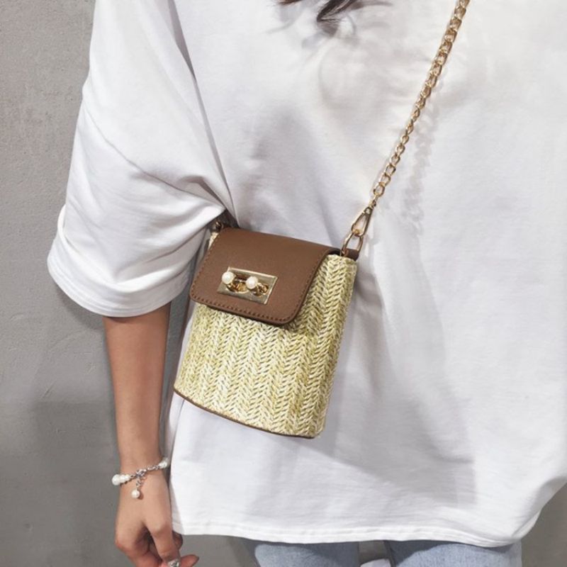 Patchwork Chain Grass Rektangle Crossbody-Tasker