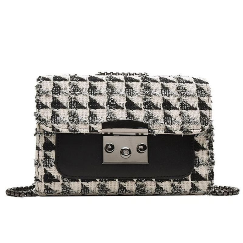 Plaid Lock Pu Rektangel Crossbody Tasker