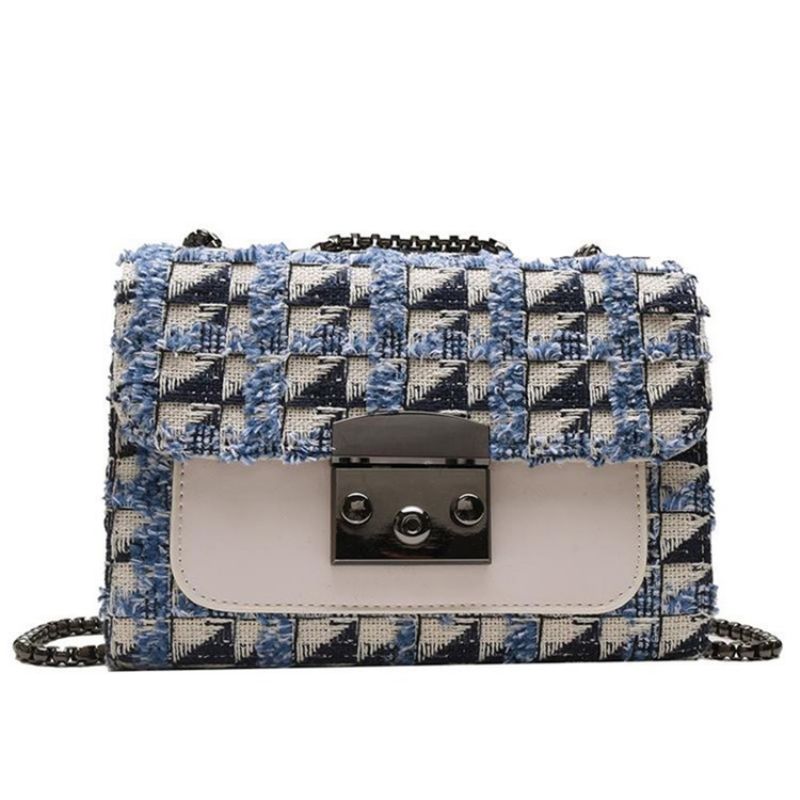 Plaid Lock Pu Rektangel Crossbody Tasker