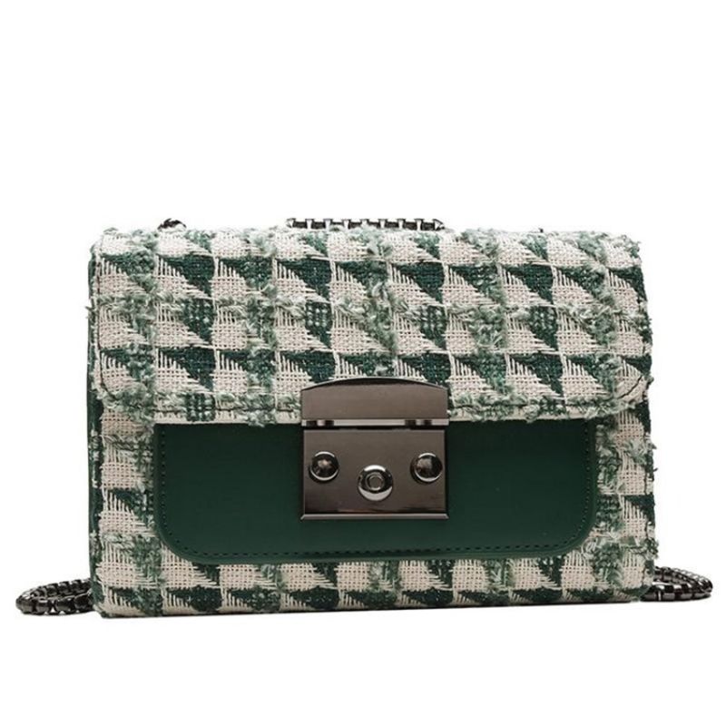 Plaid Lock Pu Rektangel Crossbody Tasker