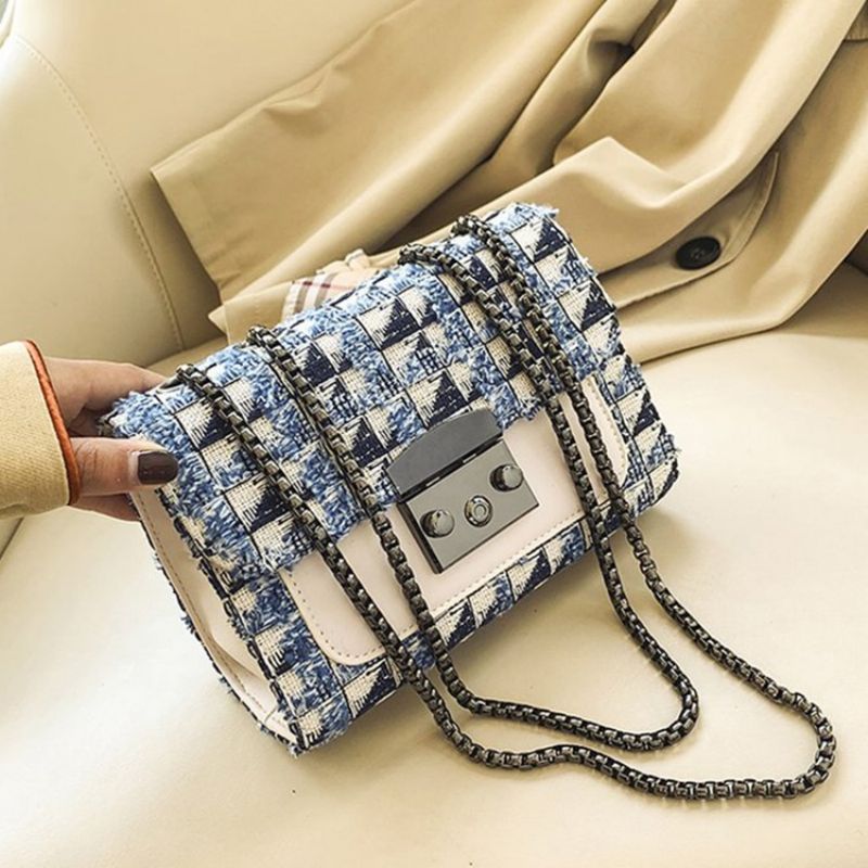 Plaid Lock Pu Rektangel Crossbody Tasker