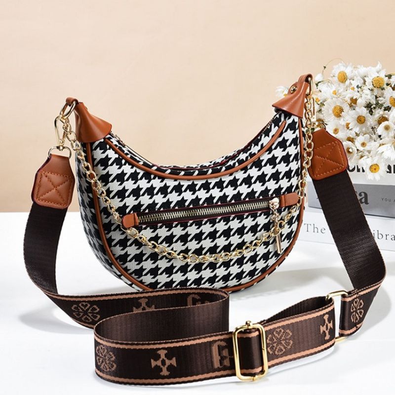 Plaid Pu Tråd Hobos Crossbody Tasker