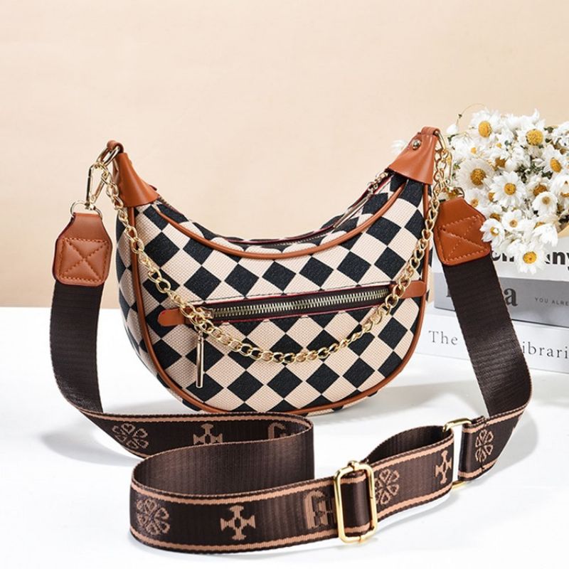 Plaid Pu Tråd Hobos Crossbody Tasker