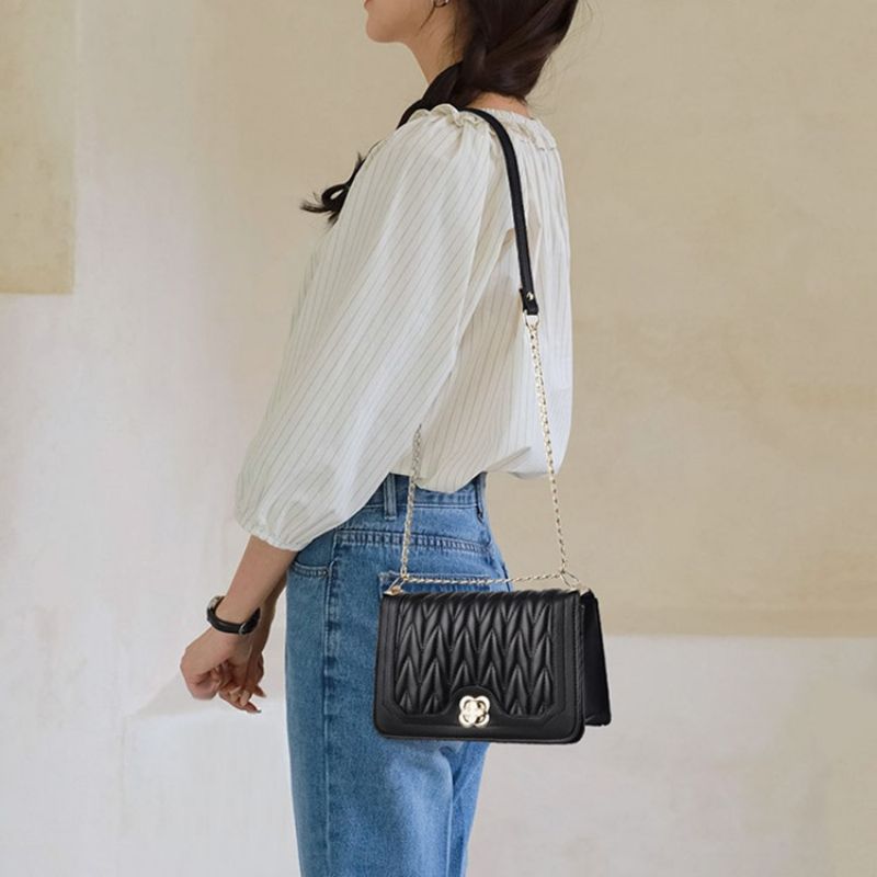 Plain Chain Rektangel Pu Crossbody Tasker