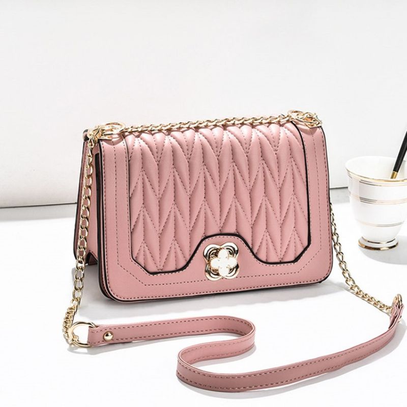 Plain Chain Rektangel Pu Crossbody Tasker