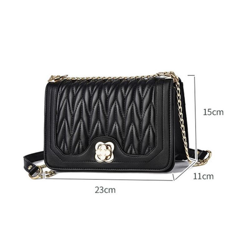 Plain Chain Rektangel Pu Crossbody Tasker