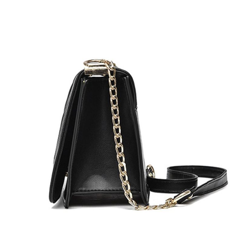 Plain Chain Rektangel Pu Crossbody Tasker